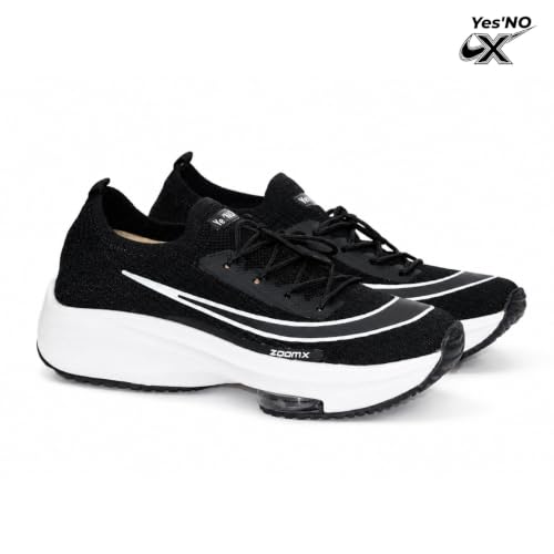 Image of Yes'No Men's Sports Shoes | Lightweight Mesh Running Shoes with Soft Cushioning & Lace-Up Design | Comfortable Slip-On Sneakers for Walking, Jogging, Gym 2 inch Curved Heel, Black