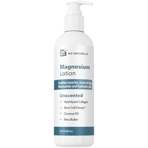 M3 Naturals Magnesium Lotion - Ease Muscle Cramps, Calm Restless Legs, Promote Restful Sleep, Moisturize & Hydrate Skin - 8 fl oz - Magnesium Cream for Sleep, Magnesium Butter, Topical Magnesium Cover