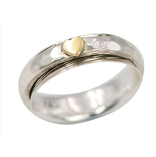 Energy Stone SIMPLE HEART - Anillo de meditación - Con un aro giratorio a su alrededor - Plata de ley - (Modelo UK68) Cover
