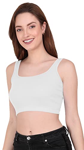 Image of THE BLAZZE 1044 Women's Cotton Basics Sexy Solid Square Neck Slim Sleeveless Saree Readymade Saree Bra Blouse Crop Top T-Shirt for Women