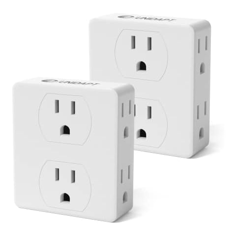 Multi Plug Outlet Splitter, Unidapt Multiple Outlet Extender Adapter with 6 Electrical Outlets, Side Outlet Splitter Box, Wall Tap Power Plug Expander for Home Hotel Office Dorm Essentials, 2-Pack Cover