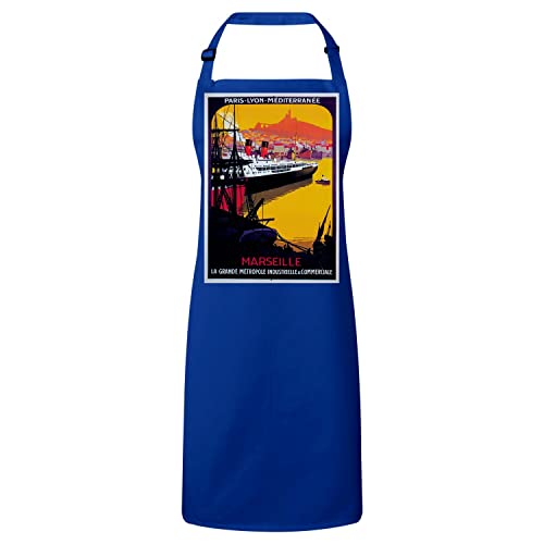 Tablier cuisine bleu Marseille affiche poster vintage voyage rétro 30's