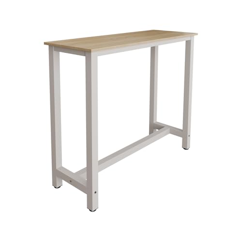 MB Muebles Bonitos | Mesa Alta de Cocina | Estilo Industrial | Modelo Ani | Barra de Cocina Estrecha y Desayunador | Patas de Metal y Melamina Mate | Color Blanco | 120x100x40 cm