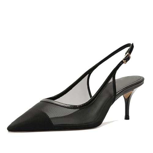 Image of Mesh Kitten Heels for Women Slingback Design with Pointed Toe Breathable and Stylish Elegant Low Heel for Comfort