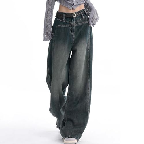 JiXiang Womens Jeans Straight Leg Baggy High Waist Y2K Cargo Pants Casual Wide Leg Loose Boyfriend Trouser Vintage Streetwear2