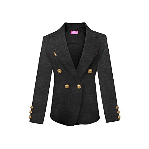 Womens Double Breasted Gold Button Front Blazer Jacket(Charcoal,X-Large) Cover