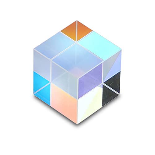 HDCRYSTALGIFTS 20mm Glass Prism Cube RGB Dispersion Optical Glass X-Cube Prism for Teaching Light Spectrum Physics Gift of Light