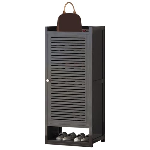 Armario de almacenamiento de zapatos de madera, puertas con persianas, estantes ajustables, organizador independiente moderno para entrada y pasillo
