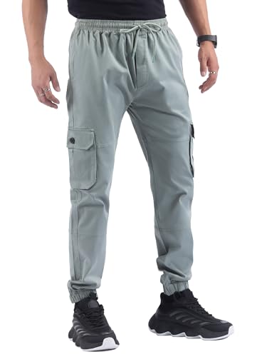 Image of Beyoung Cotton Regular Fit Heavy Gauge Cargo Joggers for Men | Ribbed Hem | Spacious Pockets | Track Pants | Elastic Waistband | Cargo for Men