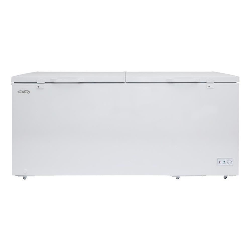 Pemberly Row 79" Commercial Chest Freezer, 30 Cu. Ft. Capacity, White Coated Steel Exterior, Aluminum Interior, Dual Doors, Manual Defrost, Garage Ready, Includes 2 Baskets, Freestanding Freezer | Fridge.com