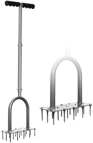 Walensee Rasenlüfter mit 15 Stahlspikes, Manueller Rasenbelüfter mit 3 Reihen und Langstiel, Heavy Duty Aerifizierer zur Bodenbelüftung, Gartenwerkzeug für Verdichteten Boden, Rase