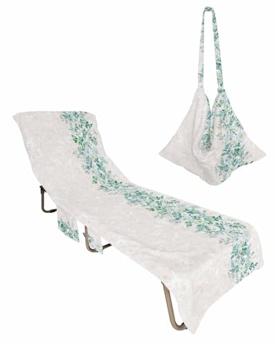 Teal Botanical Beach Lounge Chair Towel Cover, Soft Chaise Lounge Towel with Side Pockets Patio Pool Chairs Cover for Beach/Pool Sunbathing 29x85 Spring Floral Elegants Farmhouse