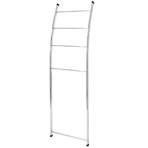 Mygift TB-BATH0149SIL 4 Rung Silver Chrome Plated Metal Wall Leaning Bath Towel Storage Ladder, Freestanding Bathroom Drying Rack thumb #5