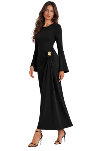 Sipaya Black Maxi Bodycon Dresses for Women Wedding Guest Formal Business Casual Long Sleeve Cocktail Outfits Midi Fall Fashion Winter Clothing Funeral L - image 4