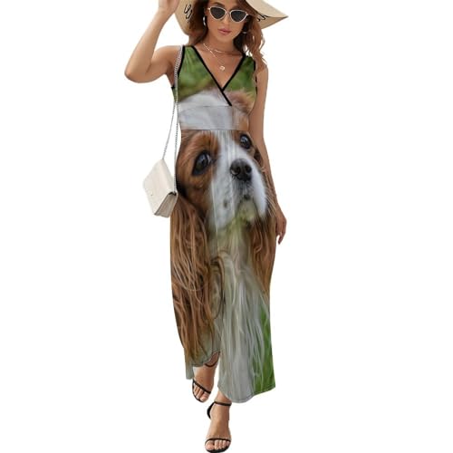 Robe longue d'été sans manches col V décontractée et robe de plage maxi