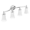 Moen YB2864CH Eva 4-Light Dual-Mount Bath Bathroom Vanity Fixture with Frosted Glass, Chrome
