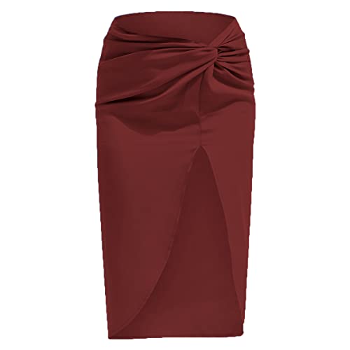 Women's Satin Skily Asymmetrical Split Slit Ruched Hight Waist Bodycon Midi Skirt 2024 Long Fashion Satin Skirts4