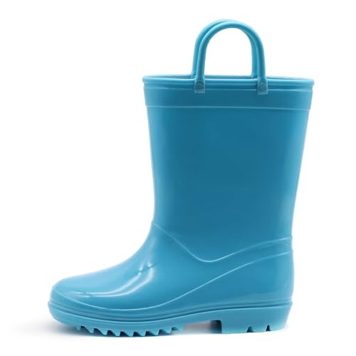 EUXTERPA Boys Girls Waterproof Rain Boots Kids Toddler Solid Color Boots with Easy On Handles
