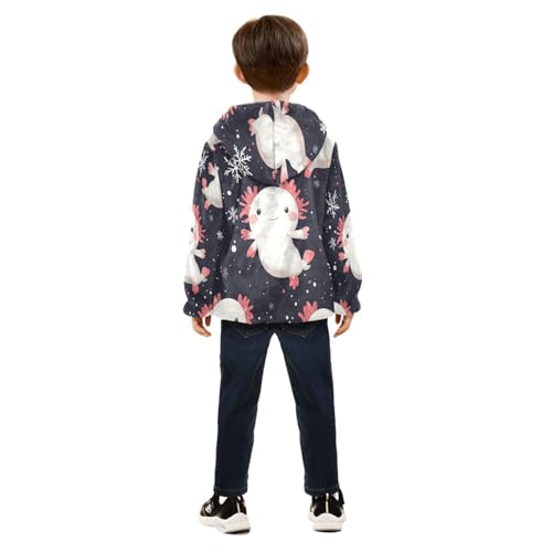 Cute Axolotl Snowflake Pattern Toddler Fleece Jacket Girl Boys Hooded Fleece Jacket Coat Warm Outwear Zip-up 3-10T4