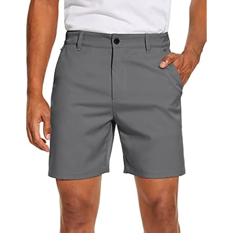 PULI Mens Golf Shorts 7 inch Inseam Casual Flat Front Dress Shorts Hybrid Surfing Hiking Fishing Relaxed Fit with Pockets Grey 34 Cover