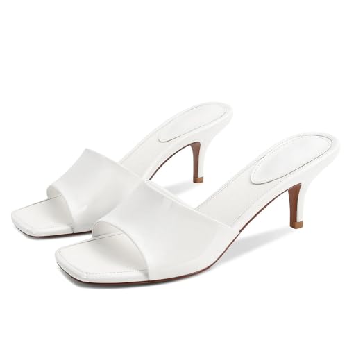 Image of Dsevht Black Kitten Heel Sandals Stiletto Low Heels Slip On Slides Mule Sandal Square Open Toe Dress Shoes for Women