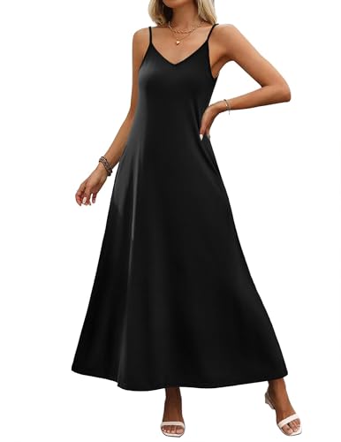 Image of Zeagoo Womens Summer Casual Dress Spaghetti Strap Long Dresses for Women Flowy Maxi Dress Loose Black Sundress, A-Black,XXL