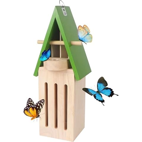 LOTKEY Wooden Butterfly House with Feeder Cover