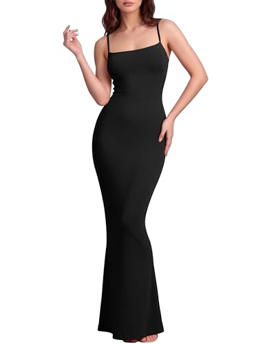 VIUTIL Women's Sexy Bodycon Maxi Dress Sleeveless Tight Lounge Slip Long Dress 2026 Summer, Black, Small