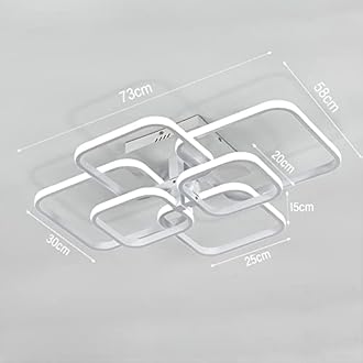 XEMQENER Modern LED Ceiling Light with 6 White Squares, 102W Flush Mount Pendant Light, Acrylic Chandelier for Living Room Bedroom Dining Room, 6000K Cool White Light Only [Energy Class A++]