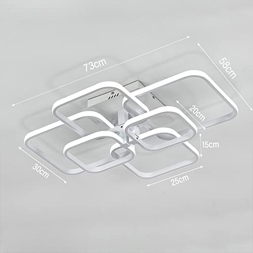 XEMQENER Modern LED Ceiling Light with 6 White Squares, 102W Flush Mount Pendant Light, Acrylic Chandelier for Living Room Bedroom Dining Room, 6000K Cool White Light Only [Energy Class A++]
