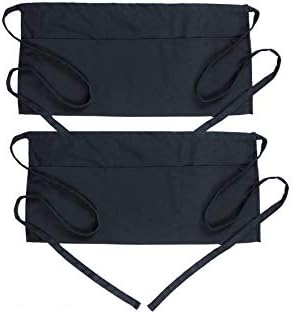 MKH *2 PACK* BLACK SHORT WAIST APRON WITH 3 POCKETS CHEFS WAITERS,COOKS,BAR,CATERING Waitress, Home Kitchen Restaurant Work 12*x24*