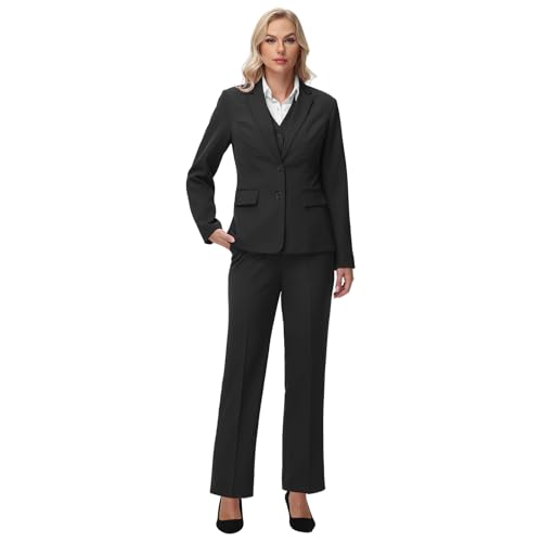 Lamgool Women 3 Piece Suit Single Breasted Blazer Formal Business Pantsuit Office Lady Tuxedo Set2