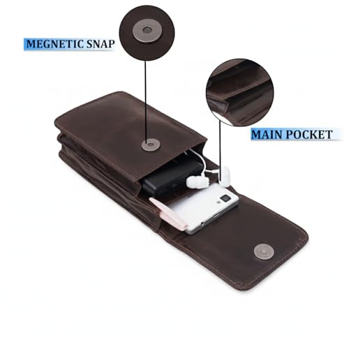 Image of MENSCH Genuine Leather Multifunctional Phone Mobile Pouch Waist Bag with Belt Loop for Accessories, Apple iPhones, Smartphones, Androids Upto 6.7 inch for Daily Use, Travelling for Men & Women (Brown)