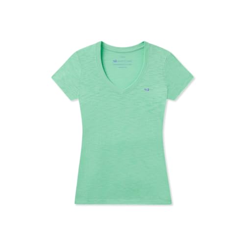Southern Marsh Women’s Caroline V-Neck T-Shirt, Short Sleeve Tee, Asparagus, X-Small