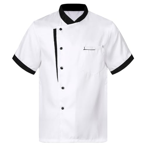 Xnihocha Veste De Cuisine Unisexe Blouse De Boulanger Manches Courtes Veste Travail Vêtements Professionnels Tenue Cuisine Uniforme Chef Professionnel Blanc XL