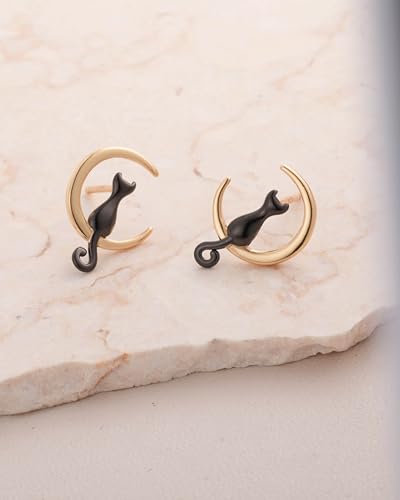 S.Leaf Cat Earrings Sterling Silver Earrings Cat Moon Earrings Cat Stuff for Cat Lovers Cat Lovers Cat Jewelry for Women Cat People Gifts for Women4