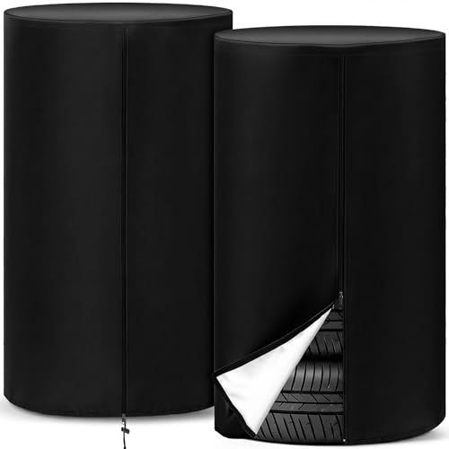 Image of 2 Pcs Tire Covers Storage 420d 33 Inches Outdoor Tire Storage Bag Waterproof All Seasonal Protection Cover Holding 4 Tires with Zipper for Truck Trailer Car Rv SUV