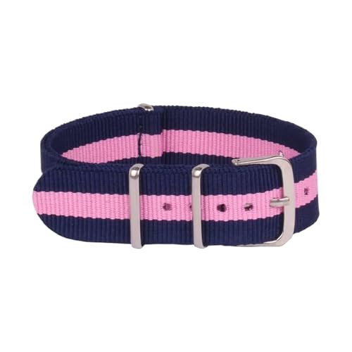 [Aocghfyer] FenGQin 1 Nylon Strap 12mm 14mm 16mm 18mm 20mm 22mm 24mm Waterproof Nylon Military Sports Watch Strap(Navy Pink Navy