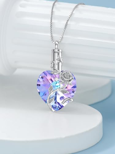 OCJ Heart Rose Flower Urn Necklace for Ashes Women Birthstone Cremation Necklaces Sterling Silver Memorial Cremation Jewelry Gifts2