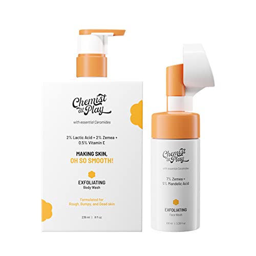 Image of Chemist At Play Exfoliating Body Wash + Exfoliating Face Wash | With Ph Value 4.5-5, Helps To Gently Remove Dead Skin Cells | Suitable For Dry, Normal & Combination Skin Type | 236ml + 100ml