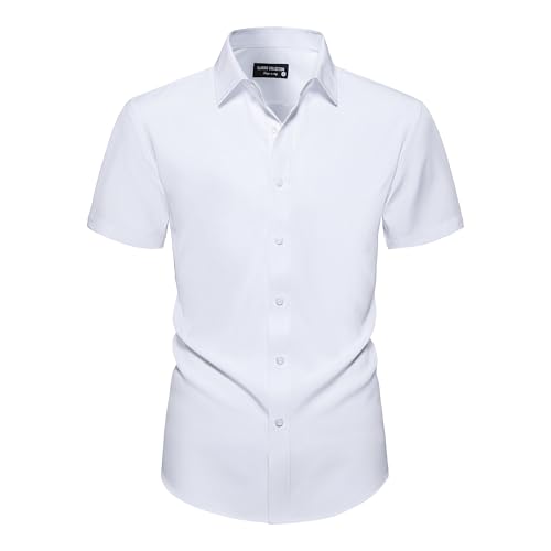 Manwan walk Men's Short Sleeve Casual Button-Down Solid Slim Fit Business Formal Shirts