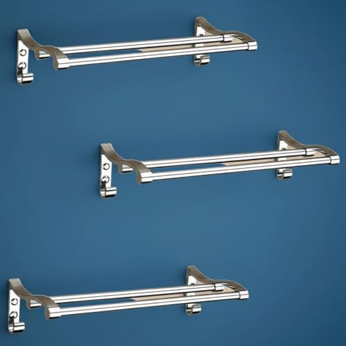Image of Filox Stainless Steel Towel Rod (24 Inch) | Wall Mounted Bathroom Towel Holder Bar Set | Rust Proof Heavy Duty Towel Rack Stand | Bathroom Accessories for Home, Kitchen & Wash Basin (Pack of 3)