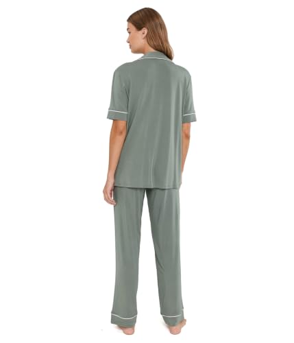 Image of Eberjey Womens, Gisele TENCEL Modal Short Sleeve & Pant PJ Set, Desert Sage /Ivory, Medium