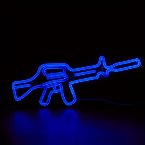 Image of Cusgazy LED Neon Gun Neon Sign, USB Powered Neon Signs Night Light, 3D Wall Art & Game room Bedroom Living Room party Decor lamp for Children Kids Girls Boys (Blue)