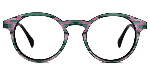 Zeelool Unisex Chic TR90 Round Eyeglasses Frame with Non-prescription Clear Lens Street-Artist ZVFT0271-15 Green-Floral