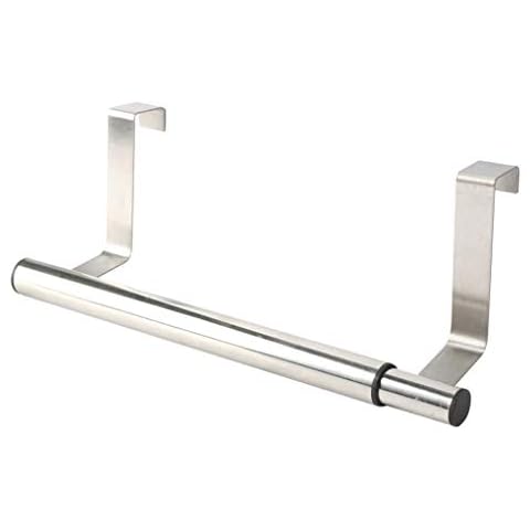 Over The Door Extendable Towel Hanger Holder Rail Stainless Steel - For Cupboards Drawers Cabinets Radiator Hand Face Bath Tea Towels - Ideal Kitchen Bathroom Home Essentials - Extends from 25 to 40cm Cover