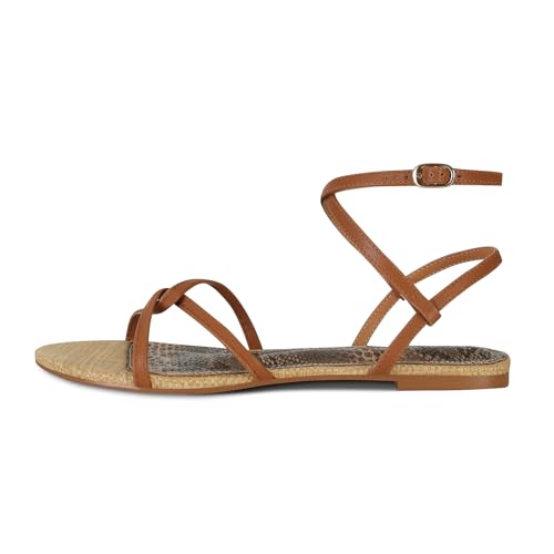 Image of SOVANYOU Strappy Sandals for Women Dressy Flat Sandals Open Toe Cute Summer Sandal with Cross Ankle Strap