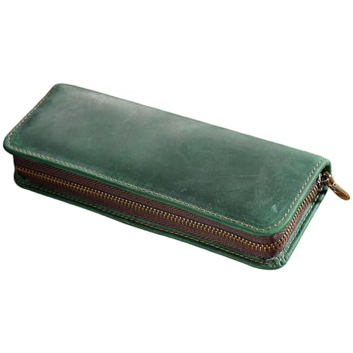 1 estojo de couro para lápis, 11 compartimentos divididos, suporte para caneta-tinteiro vintage com zíper, estojo organizador para escola, trabalho, escritório.