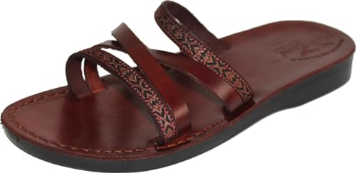 Holy Land Market Men/Women Biblical Jesus Leather/Embroidered Sandals/Slides From Jerusalem (Saint Paul Style)