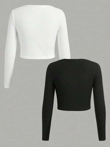 Girl's Long Sleeve T Shirt Slim Fit Crewneck Fall Basic Tees Ribbed Knit Crop Top for Girls2